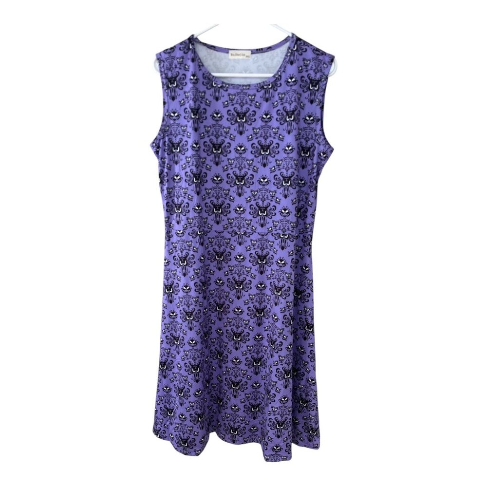 Ruikajia Purple Damask Sleeveless Dress – Haunted Gothic Print – Size XXL